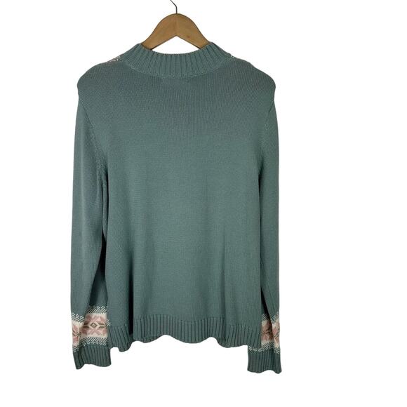 Koret Vintage Sweater Womens L Fair Isle Green Snowflake Nordic Ribbed 1/4 Zip - Picture 3 of 10